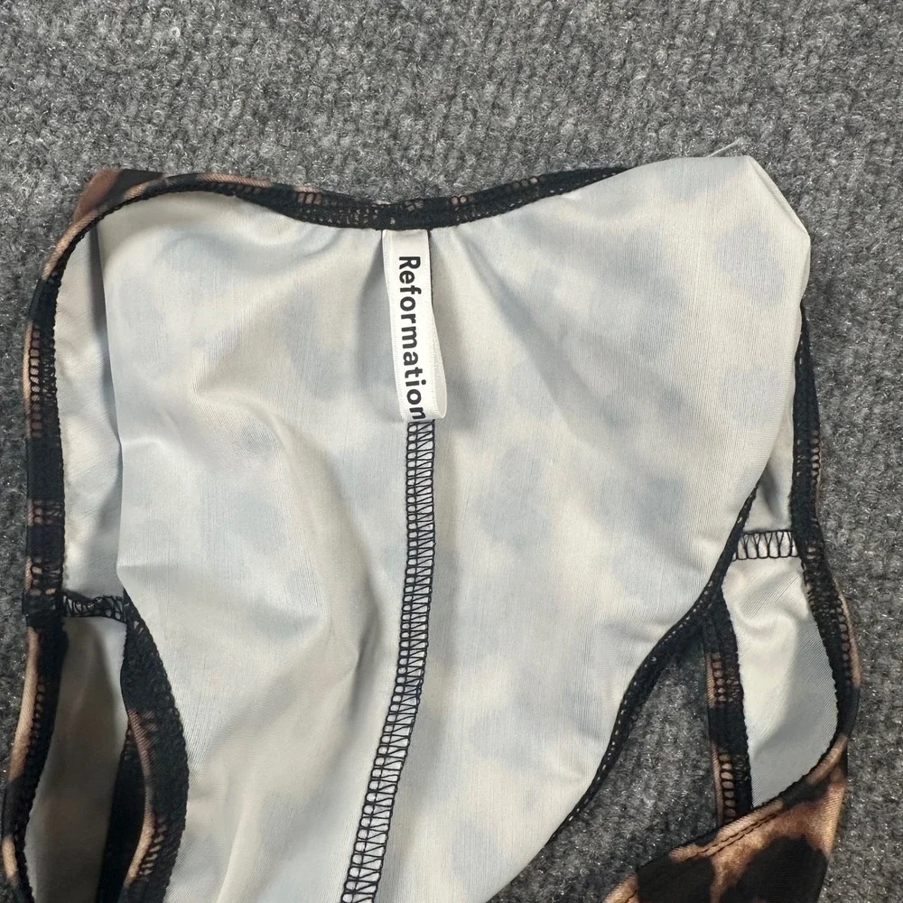 Reformation Leopard Print High Cut V Front Bikini Bottom Cheeky Brown Animal S